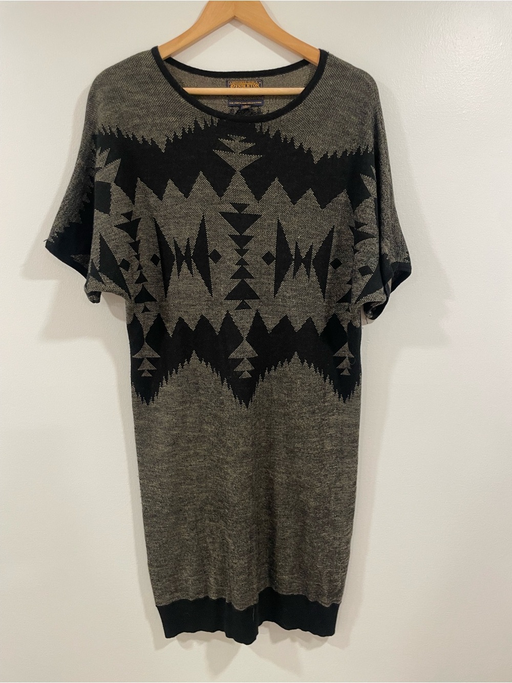 Pendleton Black and Gray Geometric Knit Midi Dress